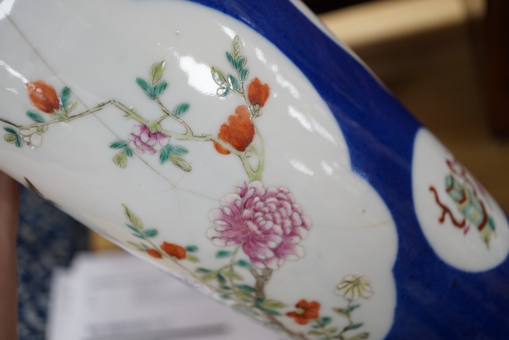 Two late 19th century Chinese porcelain vases, 31cm high, a/f